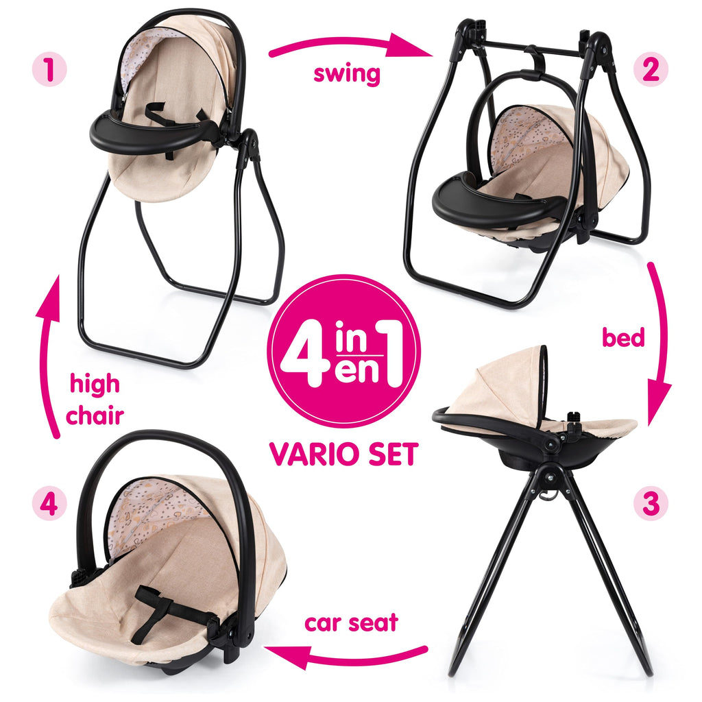 4-in-1 Doll Highchair, Swing, Bed & Car Seat C466