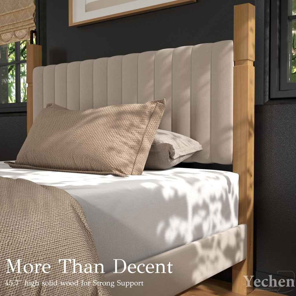 Queen Size Beige Linen Bed Frame with Headboard K659