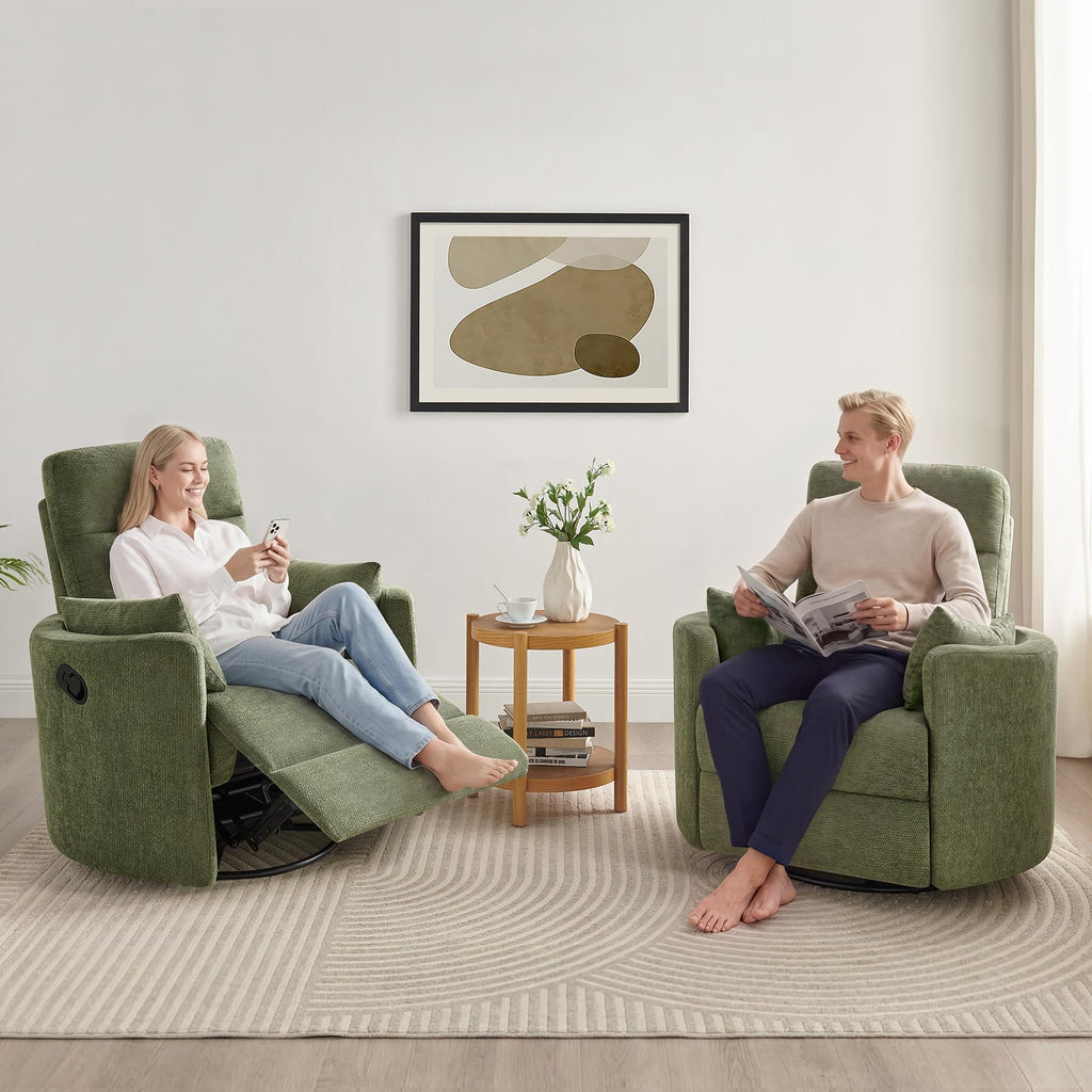 Oversized 360° Swivel Glider Recliner Chair with 2 Pillows and Footrest W306081