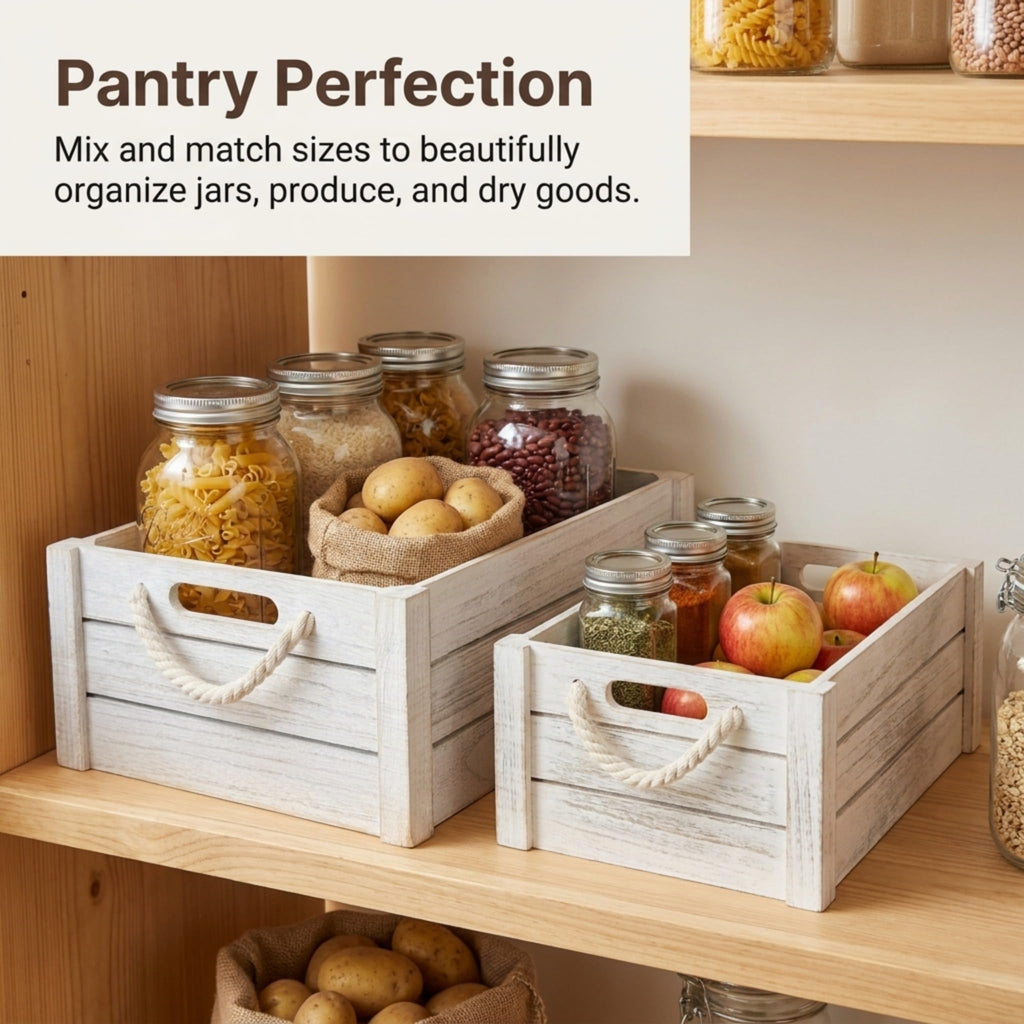 Set of 3 White Wooden Nesting Storage Crates Y79667