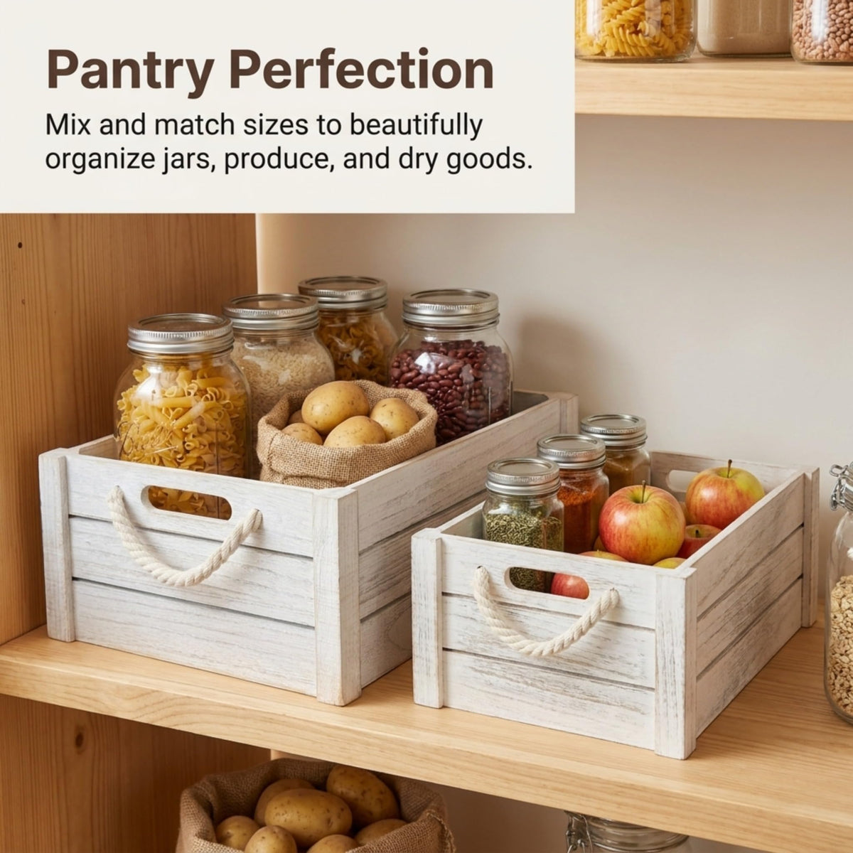 Set of 3 White Wooden Nesting Storage Crates Y79667