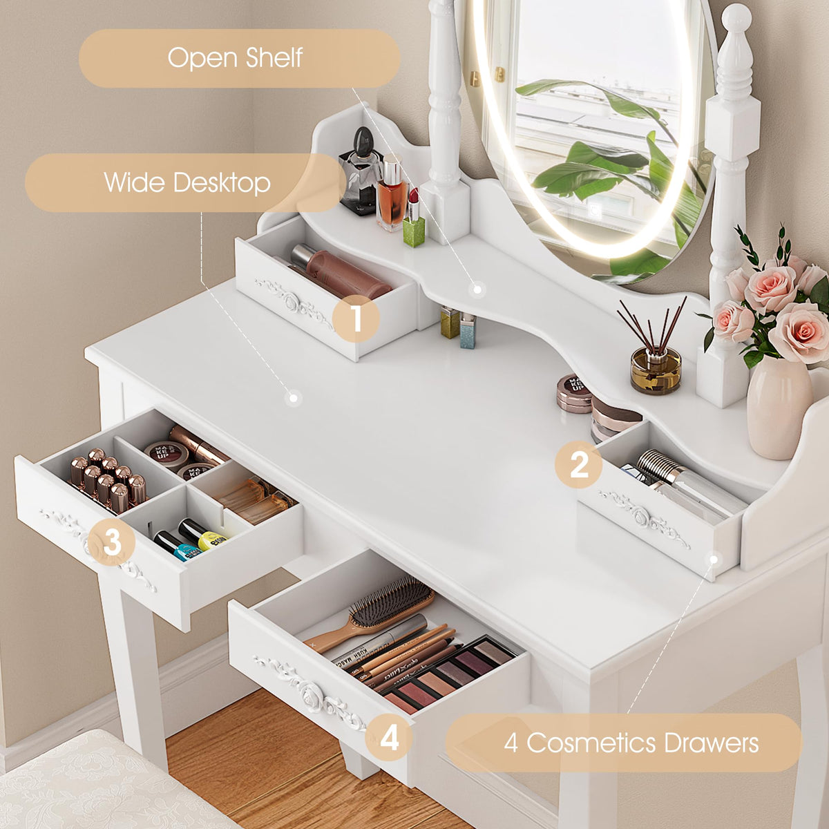 Vanity Desk with Mirror and Lights F11559