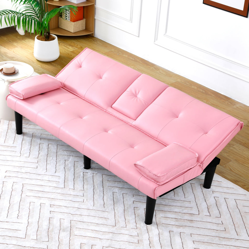 Pink 3 in 1 Convertible Sleeper Sofa Bed with Cup Holder M240565