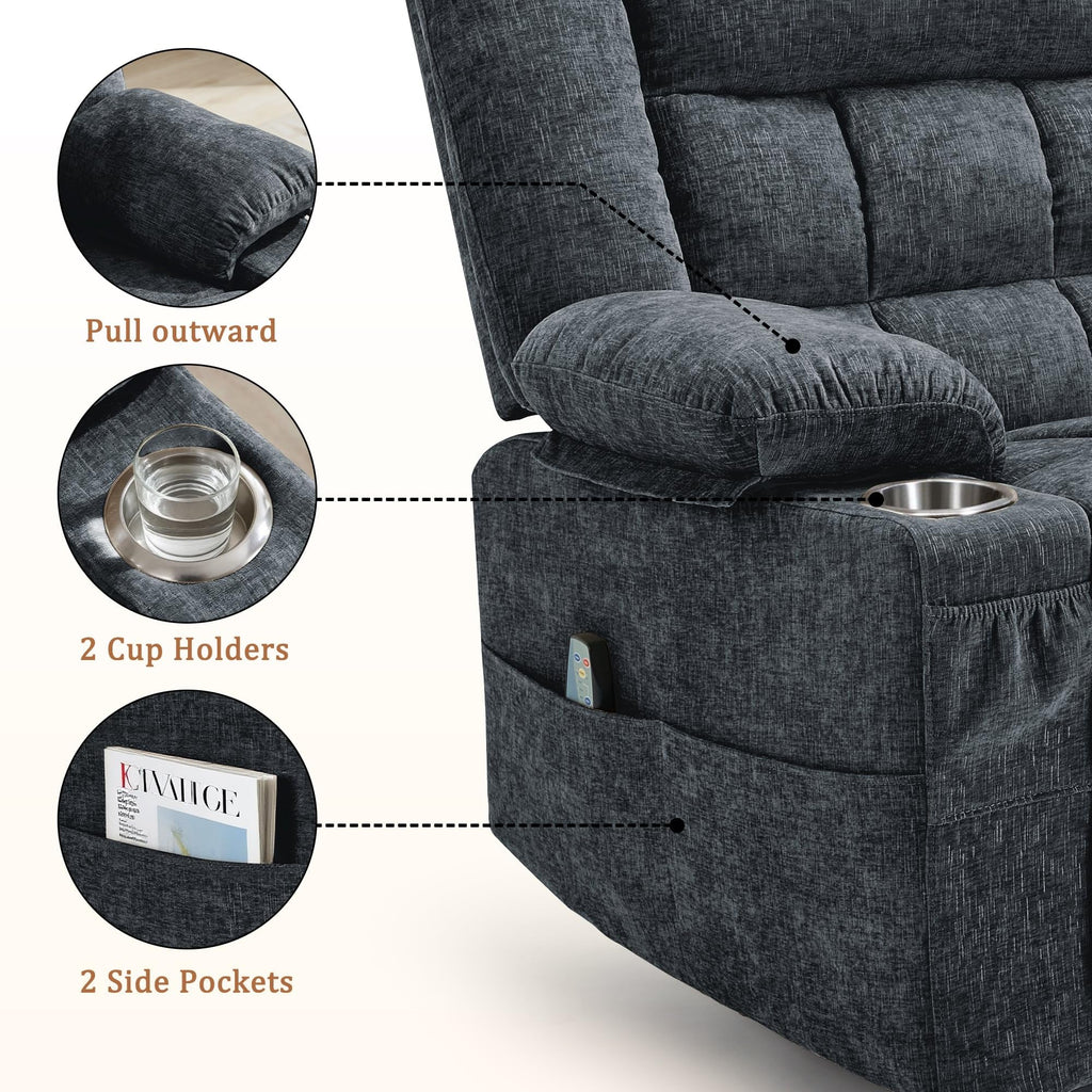 Fabric Dark Gray Swivel Rocker Recliner with Cup Holder Q592422
