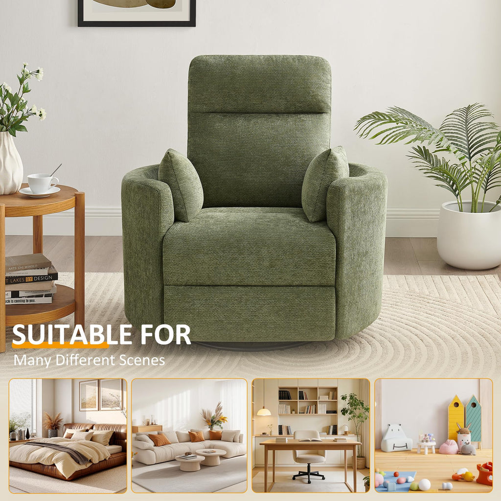 Oversized 360° Swivel Glider Recliner Chair with 2 Pillows and Footrest W306081