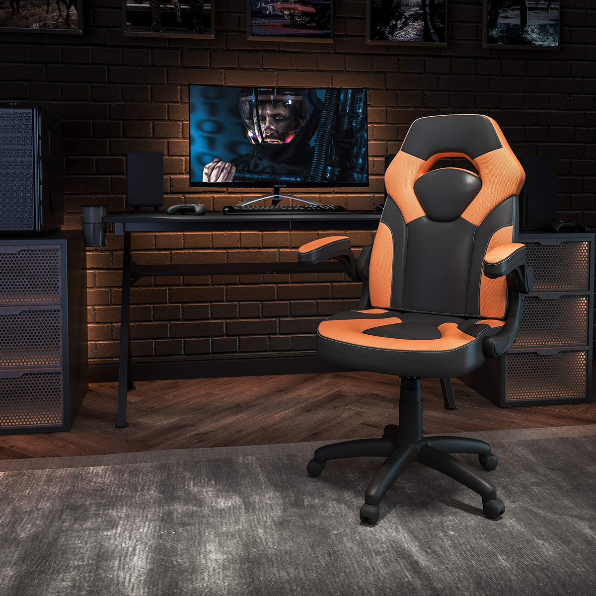 Orange Black Ergonomic Gaming Chair with Flip-up Arms L338