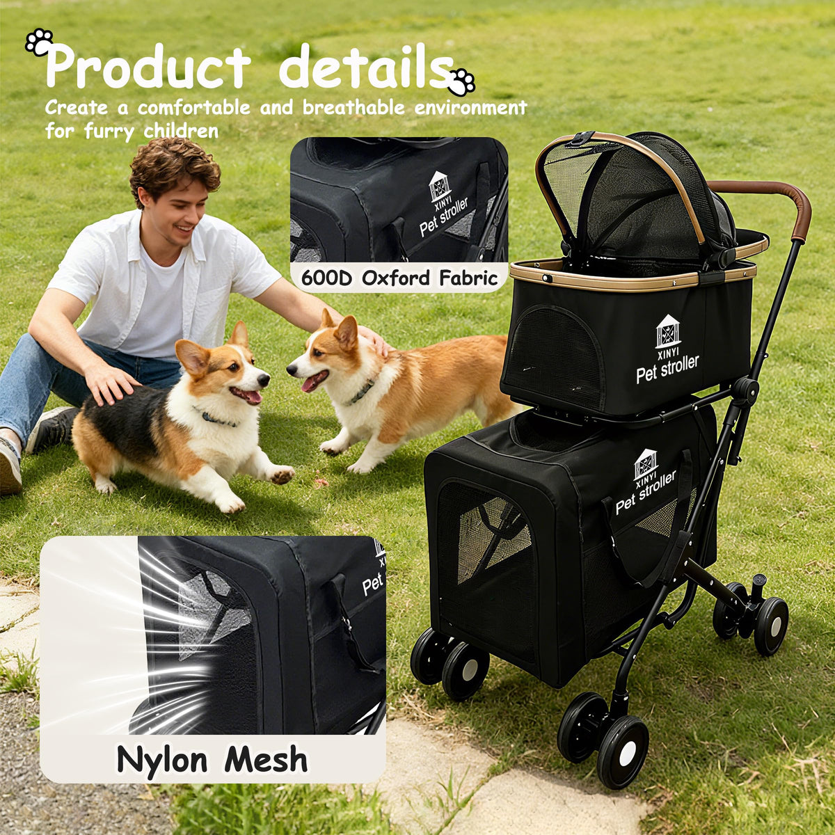 XL Extra-Large Double Pet Stroller with Weather Cover R27126