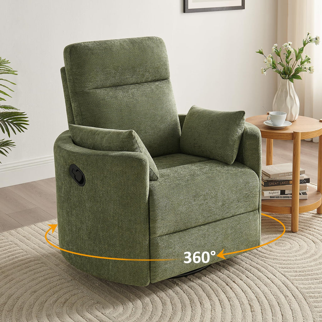 Oversized 360° Swivel Glider Recliner Chair with 2 Pillows and Footrest W306081