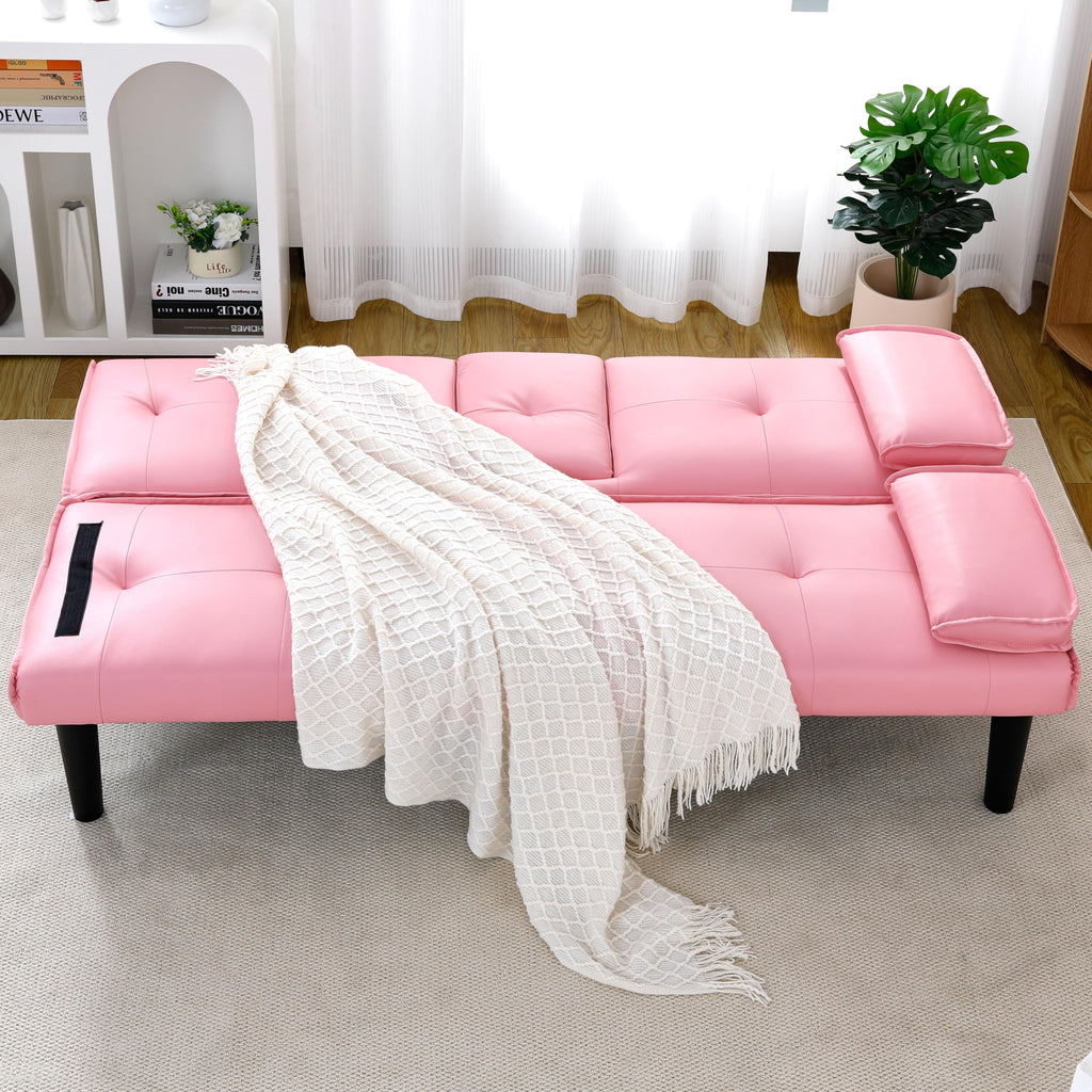 Pink 3 in 1 Convertible Sleeper Sofa Bed with Cup Holder M240565