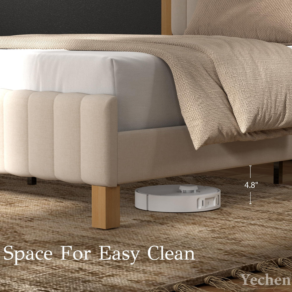 Queen Size Beige Linen Bed Frame with Headboard K659
