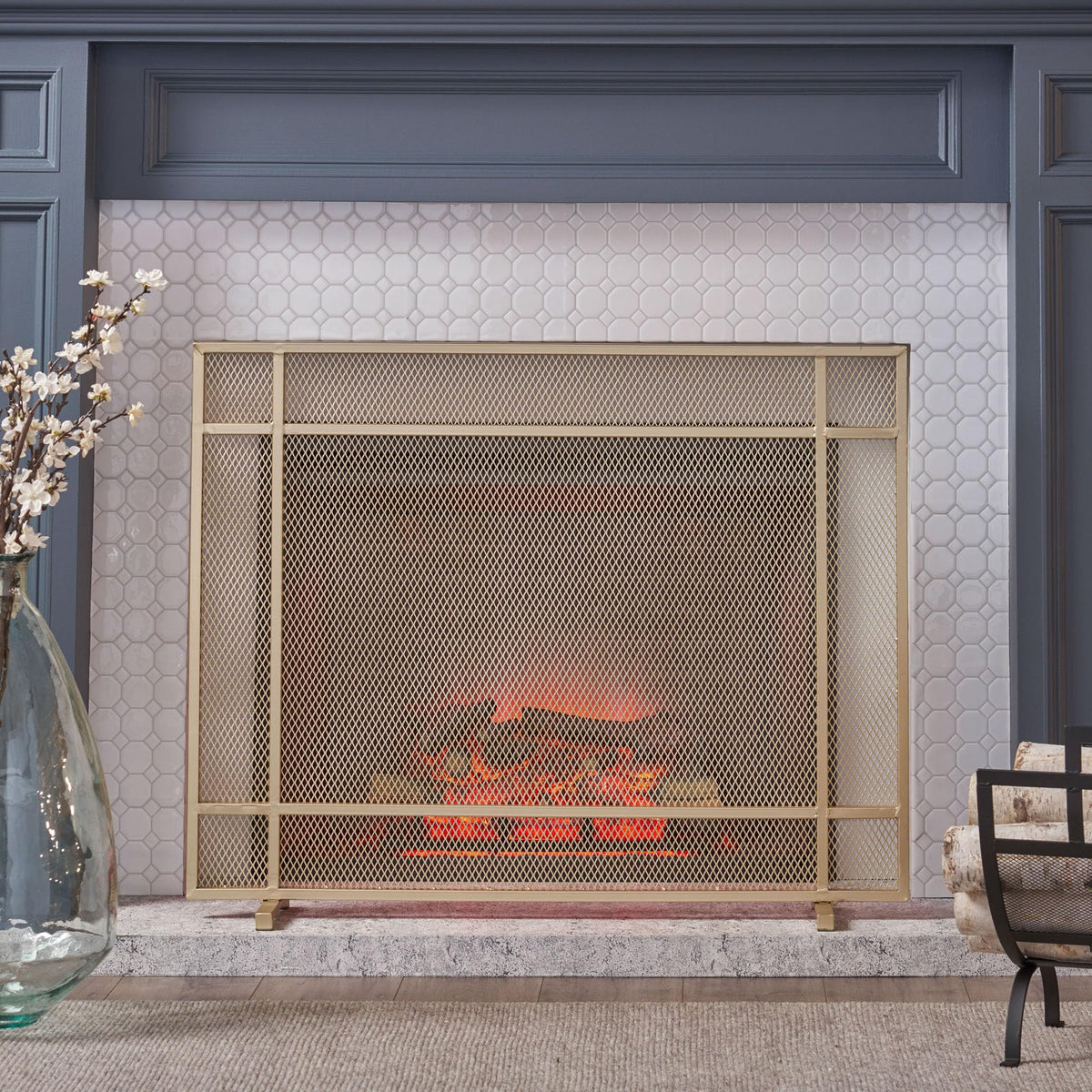 Black Metal Fireplace Screen O740