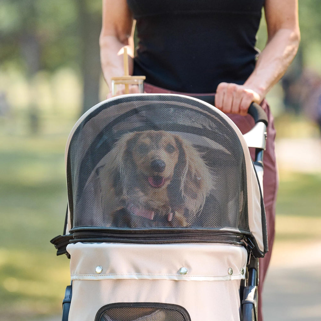 Khaki Pet Stroller with Mesh Canopy I526129