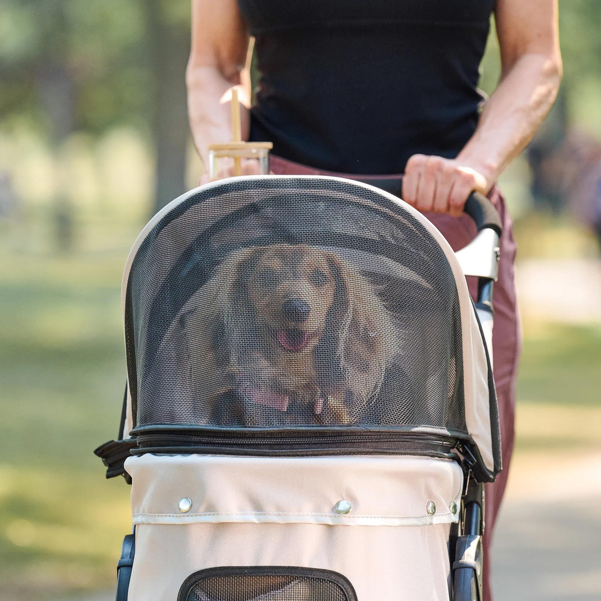 Khaki Pet Stroller with Mesh Canopy I526129